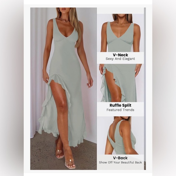 Light Green Sleeveless Maxi Dress - Picture 3 of 4